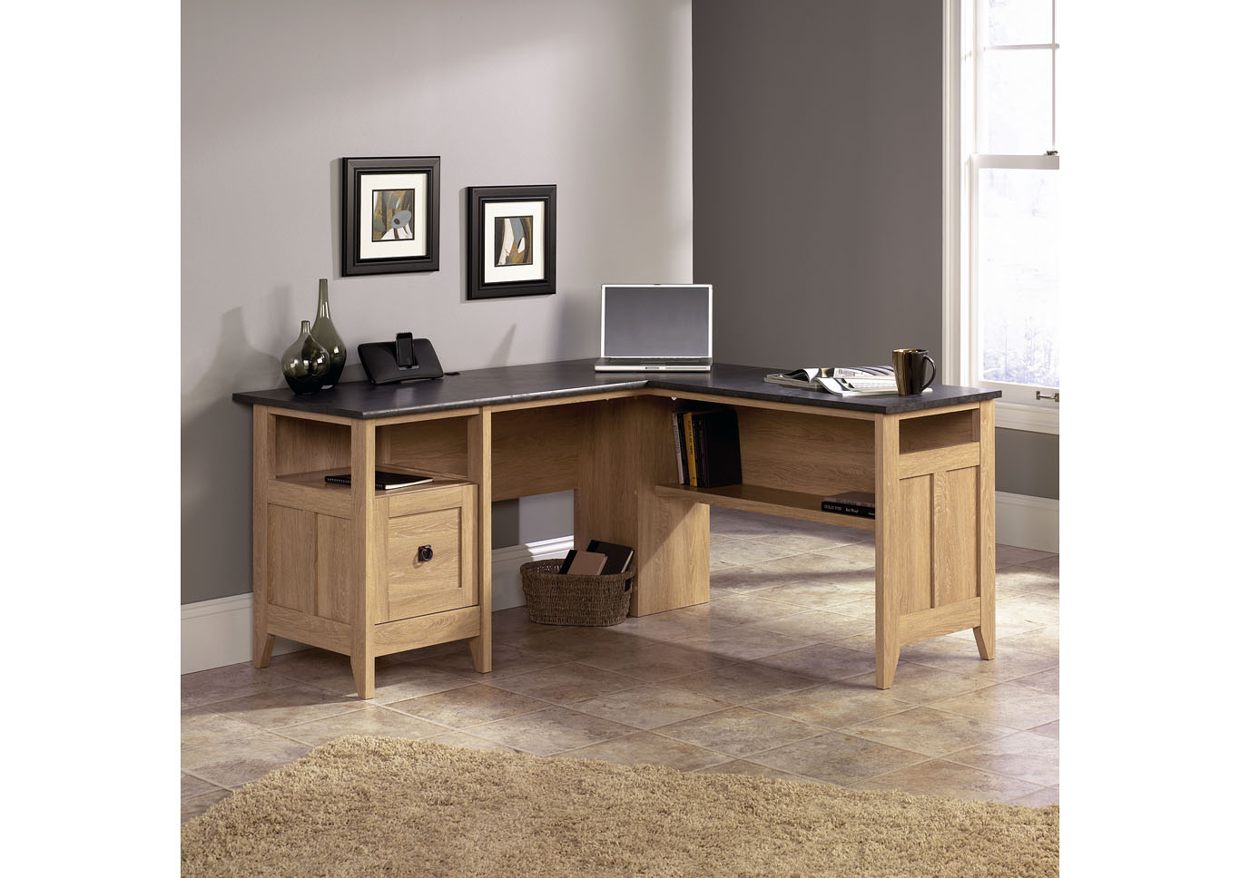 August Hill Dover Oak L-Desk,Sauder